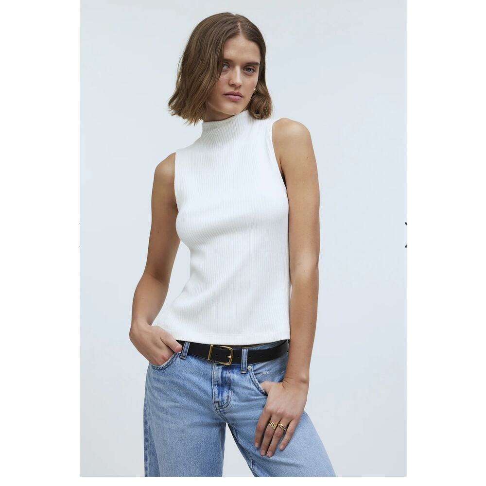 NWT Madewell Side-Slit Mockneck Tank Cream‎ Size XS Retail $48